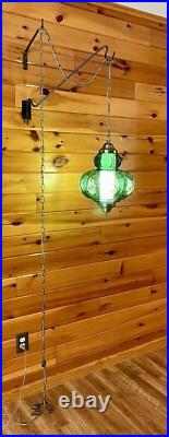 Vtg 1970's-80's Falkenstein Green Bubble Floral Glass Hanging Swag Light/Lamp