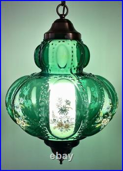 Vtg 1970's-80's Falkenstein Green Bubble Floral Glass Hanging Swag Light/Lamp