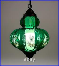 Vtg 1970's-80's Falkenstein Green Bubble Floral Glass Hanging Swag Light/Lamp