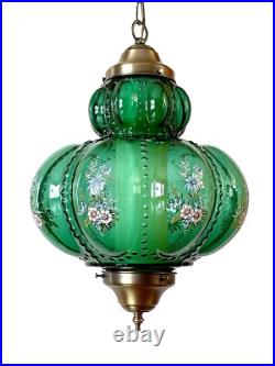 Vtg 1970's-80's Falkenstein Green Bubble Floral Glass Hanging Swag Light/Lamp