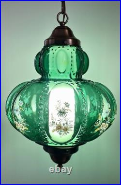 Vtg 1970's-80's Falkenstein Green Bubble Floral Glass Hanging Swag Light/Lamp