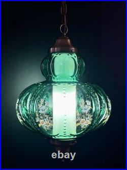 Vtg 1970's-80's Falkenstein Green Bubble Floral Glass Hanging Swag Light/Lamp