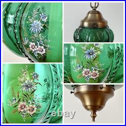 Vtg 1970's-80's Falkenstein Green Bubble Floral Glass Hanging Swag Light/Lamp