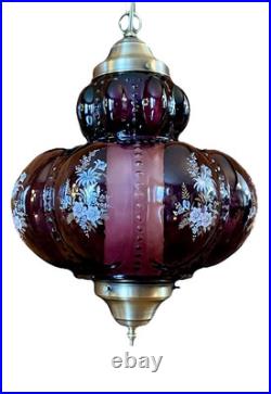 Vtg 1970's-80's Falkenstein Purple Bubble Floral Glass Hanging Swag Light/Lamp