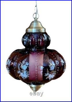 Vtg 1970's-80's Falkenstein Purple Bubble Floral Glass Hanging Swag Light/Lamp