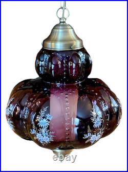 Vtg 1970's-80's Falkenstein Purple Bubble Floral Glass Hanging Swag Light/Lamp