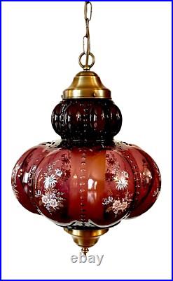 Vtg 1970's-80's Falkenstein Purple Bubble Floral Glass Hanging Swag Light/Lamp