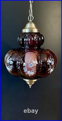 Vtg 1970's-80's Falkenstein Purple Bubble Floral Glass Hanging Swag Light/Lamp