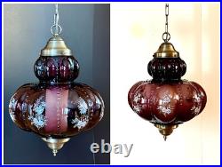 Vtg 1970's-80's Falkenstein Purple Bubble Floral Glass Hanging Swag Light/Lamp
