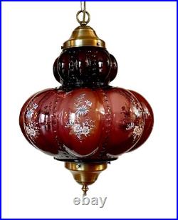 Vtg 1970's-80's Falkenstein Purple Bubble Floral Glass Hanging Swag Light/Lamp