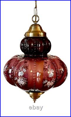 Vtg 1970's-80's Falkenstein Purple Bubble Floral Glass Hanging Swag Light/Lamp