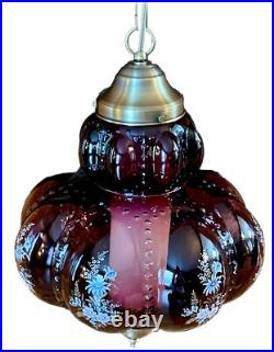 Vtg 1970's-80's Falkenstein Purple Bubble Floral Glass Hanging Swag Light/Lamp