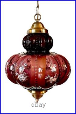Vtg 1970's-80's Falkenstein Purple Bubble Floral Glass Hanging Swag Light/Lamp