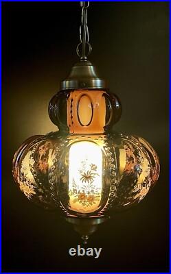 Vtg 1970's-80's Falkenstein Purple Bubble Floral Glass Hanging Swag Light/Lamp
