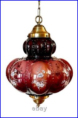 Vtg 1970's-80's Falkenstein Purple Bubble Floral Glass Hanging Swag Light/Lamp