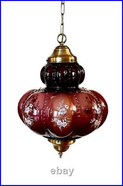 Vtg 1970's-80's Falkenstein Purple Bubble Floral Glass Hanging Swag Light/Lamp