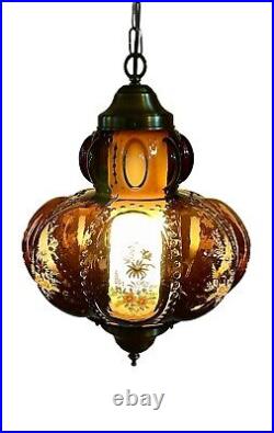 Vtg 1970's-80's Falkenstein Purple Bubble Floral Glass Hanging Swag Light/Lamp