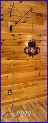 Vtg 1970's-80's Falkenstein Purple Bubble Floral Glass Hanging Swag Light/Lamp