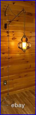 Vtg 1970's-80's Falkenstein Purple Bubble Floral Glass Hanging Swag Light/Lamp