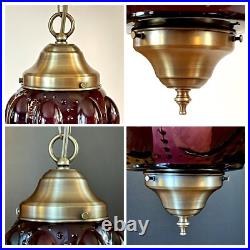 Vtg 1970's-80's Falkenstein Purple Bubble Floral Glass Hanging Swag Light/Lamp