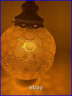 Vtg 1974 Nemo Italy Peach Amber Frosted Circles Hanging Swag Lamp MCM 36 Round