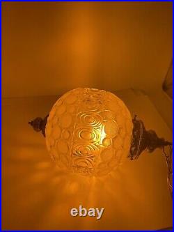 Vtg 1974 Nemo Italy Peach Amber Frosted Circles Hanging Swag Lamp MCM 36 Round