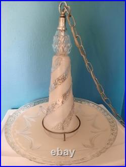 Vtg 20s-40s Hanging Swag Glass Lamp Rewired Art Deco Regency Pineapple Homco