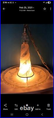Vtg 20s-40s Hanging Swag Glass Lamp Rewired Art Deco Regency Pineapple Homco