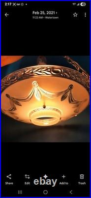 Vtg 20s-40s Hanging Swag Glass Lamp Rewired Art Deco Regency Pineapple Homco