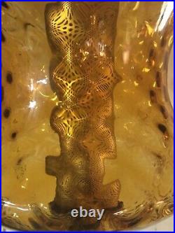 Vtg 21 MCM Retro Amber Glass Hanging Swag Pendant Light Fixture Diffuser Core