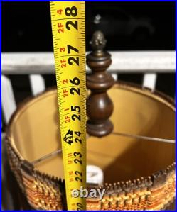Vtg 28 MCM Woven Chenille & Wood Hanging Swag Lamp Cylinder Drum Shade Works Vtg 28 MCM Woven Chenille & Wood Hanging Swag Lamp Cylinder Drum Shade Works