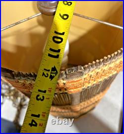 Vtg 28 MCM Woven Chenille & Wood Hanging Swag Lamp Cylinder Drum Shade Works Vtg 28 MCM Woven Chenille & Wood Hanging Swag Lamp Cylinder Drum Shade Works