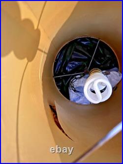 Vtg 28 MCM Woven Chenille & Wood Hanging Swag Lamp Cylinder Drum Shade Works Vtg 28 MCM Woven Chenille & Wood Hanging Swag Lamp Cylinder Drum Shade Works