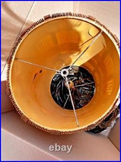 Vtg 28 MCM Woven Chenille & Wood Hanging Swag Lamp Cylinder Drum Shade Works