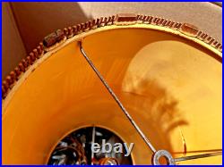 Vtg 28 MCM Woven Chenille & Wood Hanging Swag Lamp Cylinder Drum Shade Works