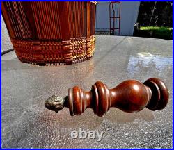 Vtg 28 MCM Woven Chenille & Wood Hanging Swag Lamp Cylinder Drum Shade Works