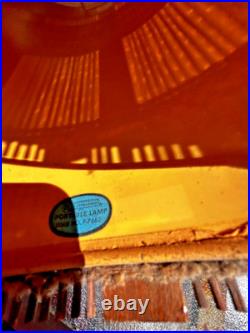 Vtg 28 MCM Woven Chenille & Wood Hanging Swag Lamp Cylinder Drum Shade Works