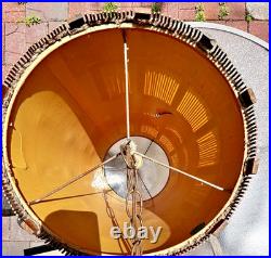 Vtg 28 MCM Woven Chenille & Wood Hanging Swag Lamp Cylinder Drum Shade Works