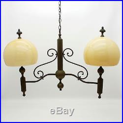 Vtg 40 Ethan Allen Brass Dual Light Glass Hanging Ceiling Chandelier Lamp Italy