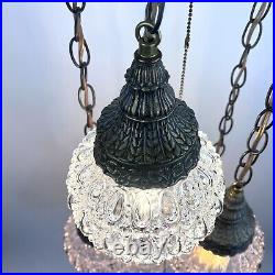 Vtg 5 Globe Swag Lamp Brass-tone Light Fixture Hollywood Regency with Pull Chain