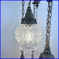 Vtg 5 Globe Swag Lamp Brass-tone Light Fixture Hollywood Regency with Pull Chain
