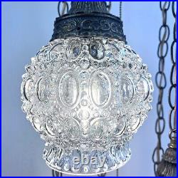 Vtg 5 Globe Swag Lamp Brass-tone Light Fixture Hollywood Regency with Pull Chain
