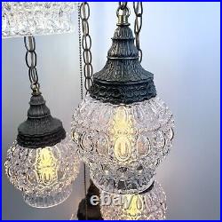 Vtg 5 Globe Swag Lamp Brass-tone Light Fixture Hollywood Regency with Pull Chain