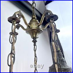 Vtg 5 Globe Swag Lamp Brass-tone Light Fixture Hollywood Regency with Pull Chain