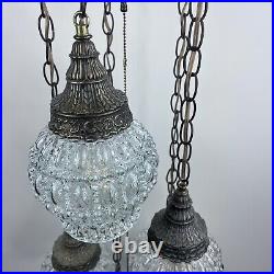 Vtg 5 Globe Swag Lamp Brass-tone Light Fixture Hollywood Regency with Pull Chain