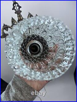 Vtg 5 Globe Swag Lamp Brass-tone Light Fixture Hollywood Regency with Pull Chain