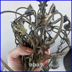 Vtg 5 Globe Swag Lamp Brass-tone Light Fixture Hollywood Regency with Pull Chain