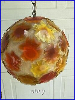 Vtg 60's MCM Chunky Lucite Orange Red Yellow Rock Candy Swag Hanging Ball Lamp