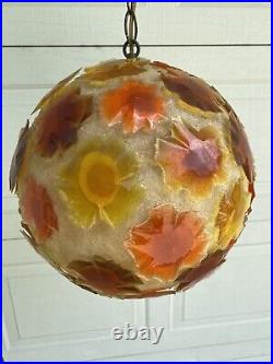 Vtg 60's MCM Chunky Lucite Orange Red Yellow Rock Candy Swag Hanging Ball Lamp