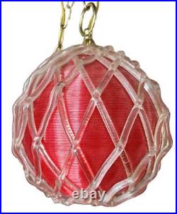 Vtg 60's MCM Spun Lucite Lattice Spaghetti Red Clear Hanging Lamp Light EX